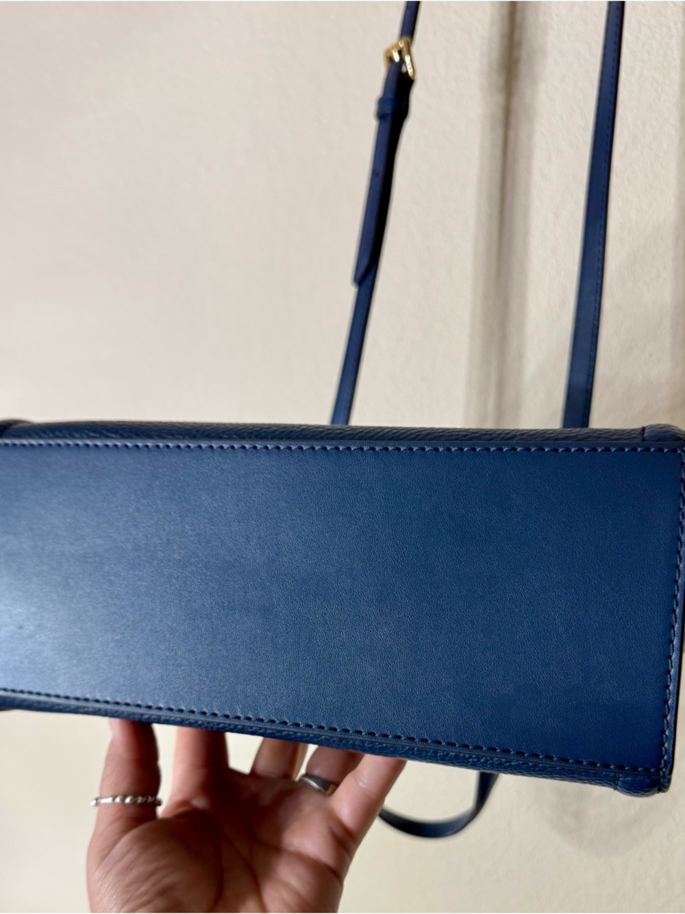 Michael Kors Freya Navy Blue Pebbled Leather Satchel with Detachable Strap - Picture 3 of 12